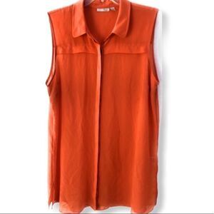 Halogen Sheer Sleeveless Blouse Orange